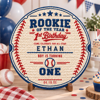 Crochet Baseball Ticket 1st Birthday baby boy Classic Round Sticker