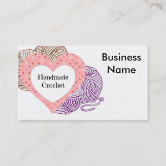 Crochet biz Card with yarns and Heart Shaped logo