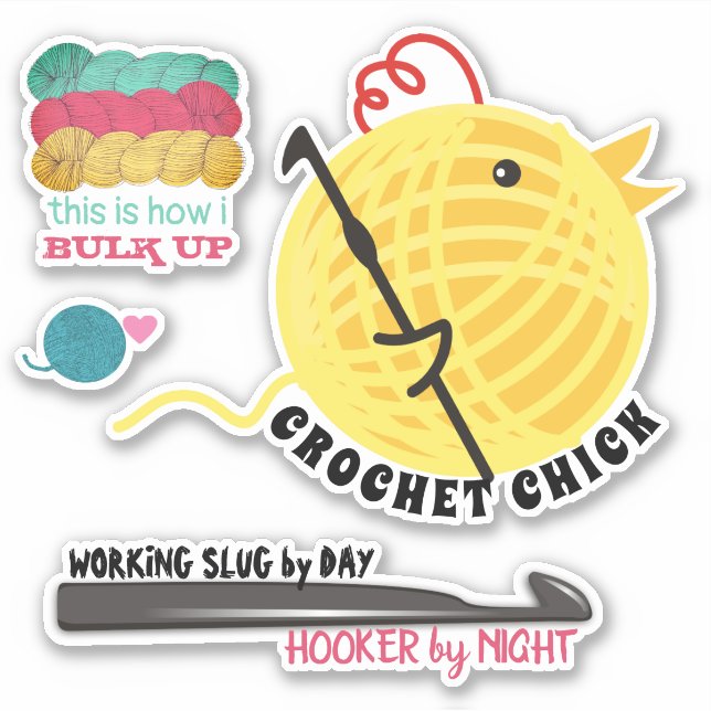 Crochet chick crochet hooks yarn personalized sticker (Front)