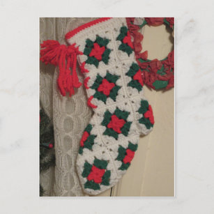 Crochet Christmas Stocking Holiday Postcard