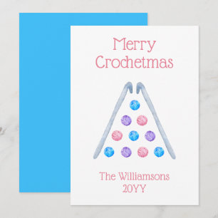 Crochet Christmas Tree Watercolor Yarn Turquoise Holiday Card