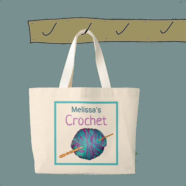 Crochet! Crochet hook and yarn, personalized. Larg Large Tote Bag (Creator Uploaded)
