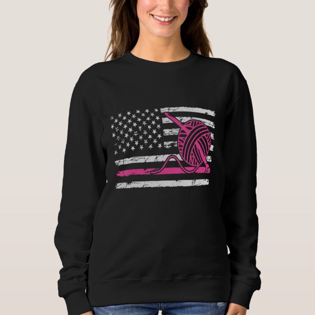 Crochet Crocheting USA US American Flag Sweatshirt (Front)