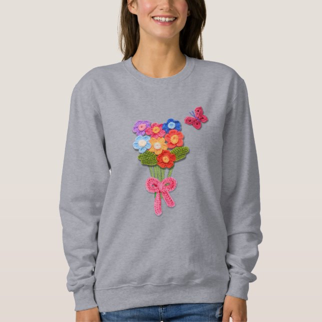 Crochet Flower Bouquet Print Keychain Sweatshirt (Front)