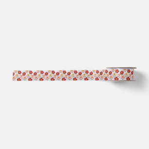 Crochet Flowers Satin Ribbon Boho Red & Cream Fl