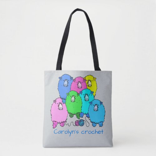 Crochet  Fluffy sheep and yarn personalized Tote Bag