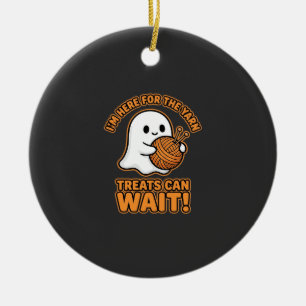 Crochet Ghost Yarn Halloween Design Ceramic Ornament