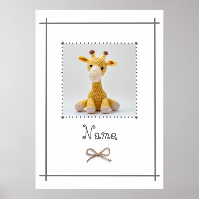 Crochet Giraffe Baby Nursery Minimalist Wall Art (Front)