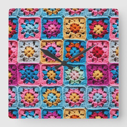 Crochet Granny Square Craft Square Wall Clock