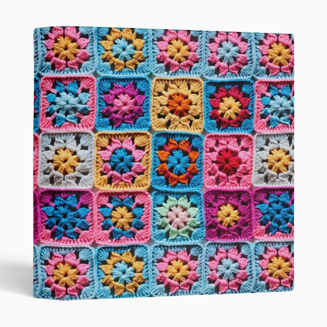 Crochet Granny Square Pattern Effect 3 Ring Binder (Front/Spine)