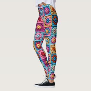 Crochet Granny Square Pattern Effect Leggings