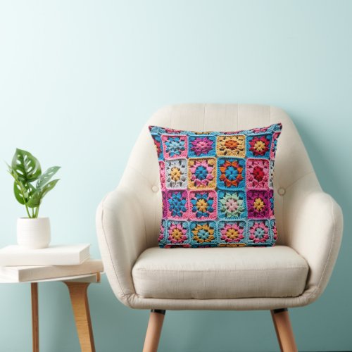 Crochet Granny Square Pattern Throw Pillow