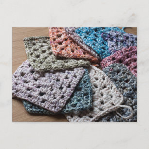 Crochet granny square postcard