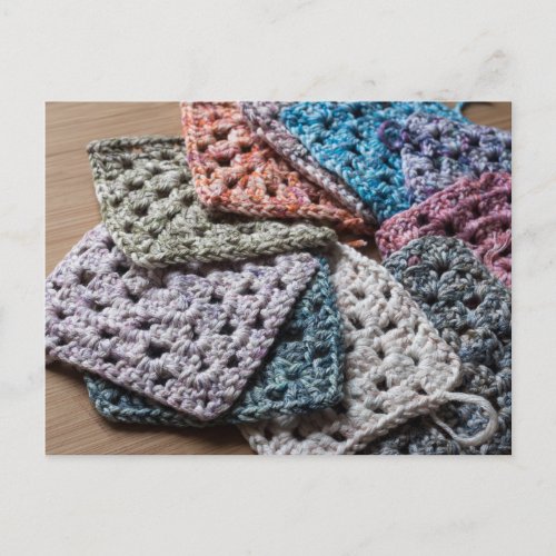 Crochet granny square postcard