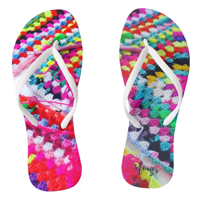 Crochet Granny Square Rainbow Flip Flops Crocheted (Footbed)