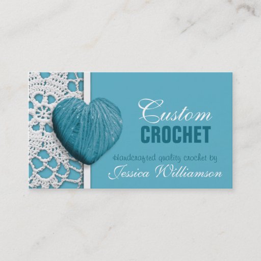 Customizable Crochet - Heart Shaped Yarn Blue Business Cards