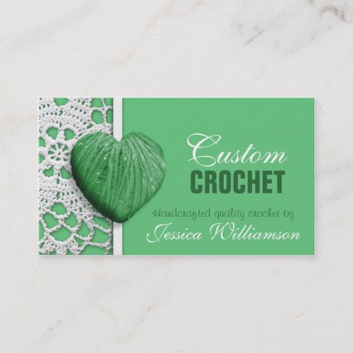 Crochet _ Heart Shaped Yarn Green Business Cards