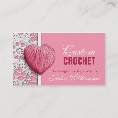 Crochet - Heart Shaped Yarn Pink Business Cards