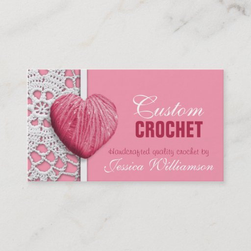 Customizable Crochet - Heart Shaped Yarn Pink Business Cards