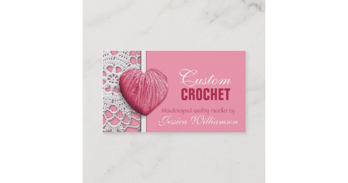 Crochet Heart Shaped Yarn Pink Business Cards Zazzle
