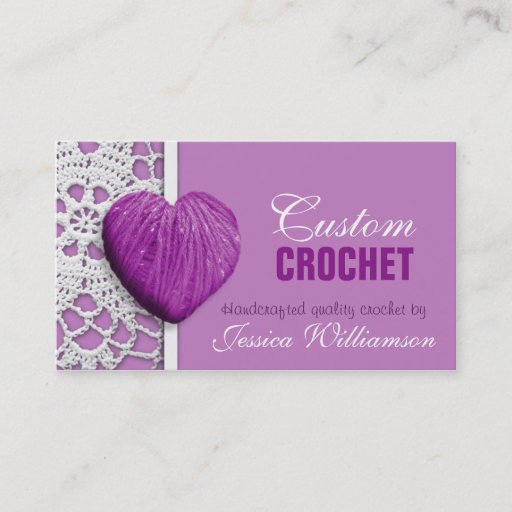 Customizable Crochet - Heart Shaped Yarn Purple Business Cards