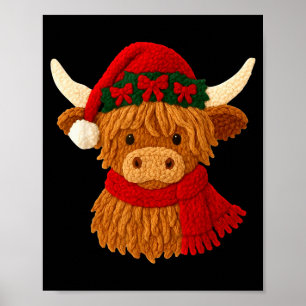 Crochet Highland Cow Christmas Winter Girly Kids T Poster