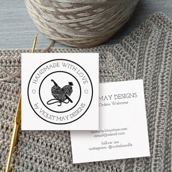 Crochet Hook And Yarn Badge Handmade With Love Square Business Card by darlingandmay at Zazzle