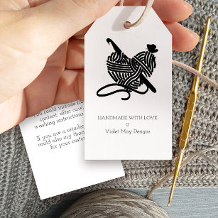 Printable Crochet Heart Hang Tags for Handmade Items Like 