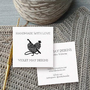Crochet Hook and Yarn Heart Handmade with Love Square Business Card