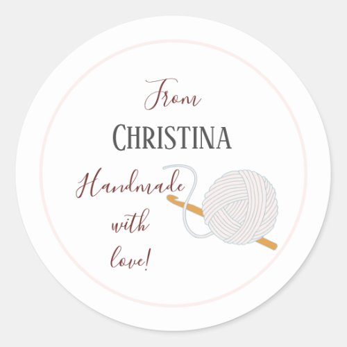 Crochet hook handmade with love yarn ball classic round sticker