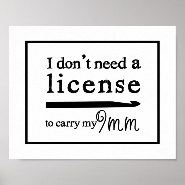 Crochet Hook License Craft Room Poster (Front)