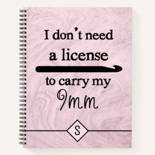 Crochet Hook License Crafts Pink Marble Initial Notebook