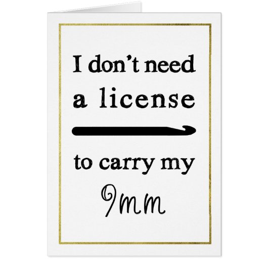 Crochet Hook License Faux Gold Border Crafts (Front)