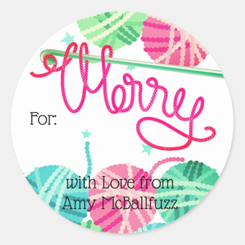 Crochet hook loopy yarn Merry Christmas sticker