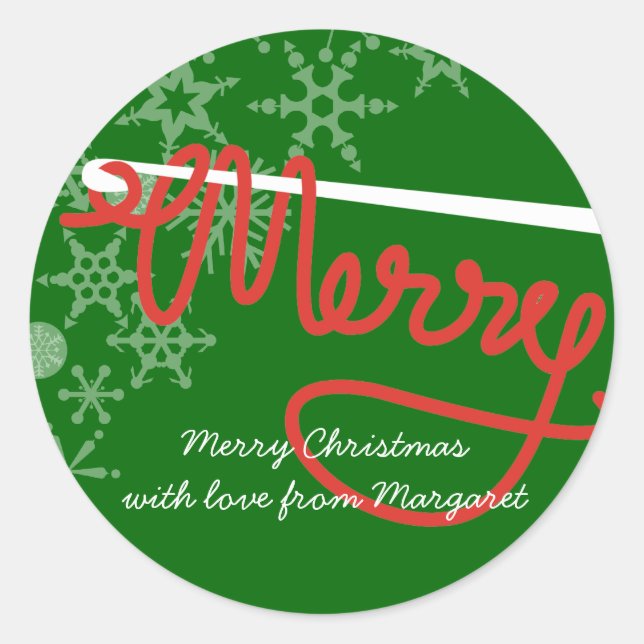 Crochet hook Merry Christmas yarn gift tag sticker (Front)