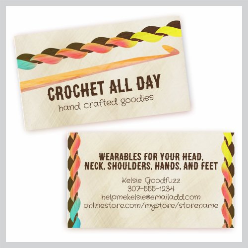 crochet hook stitching yarn crafts craft show business card