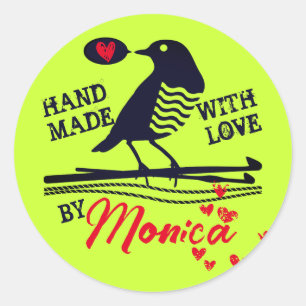 Crochet hook yarn love bird handmade with love classic round sticker