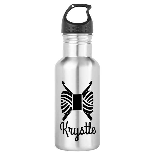 Crochet Hooks & Yarn Skein • Your Text Water Bottle (Front)