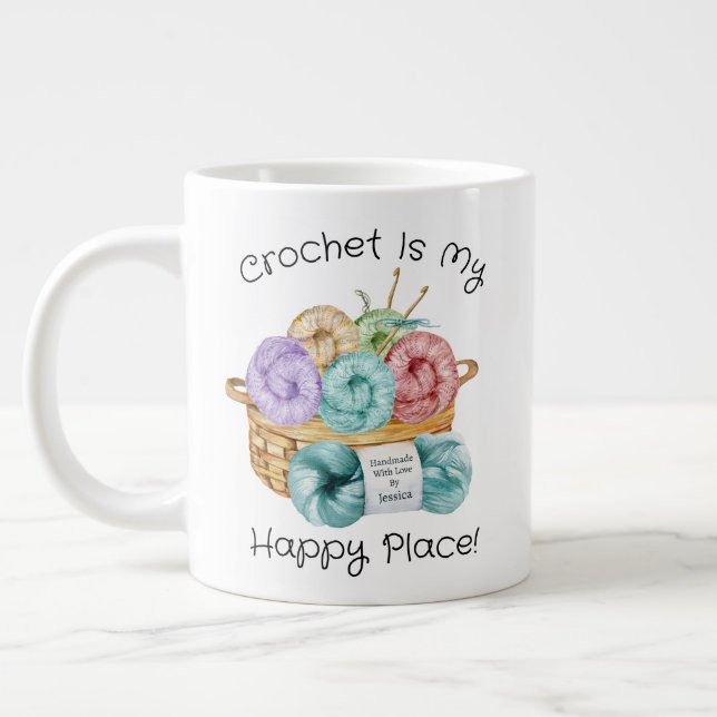 Crochet Is My Happy Place Personalized Giant Coffee Mug (Left)
