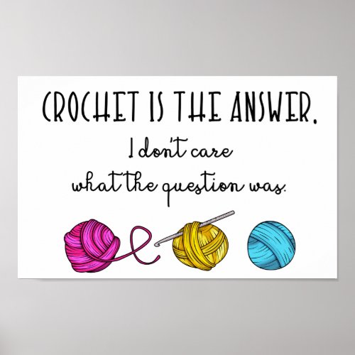 Crochet Is the Answer Funny Quote and Yarn Poster