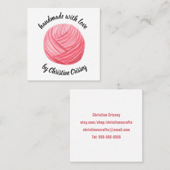Crochet / Knit Pink Watercolor Yarn Handmade Craft Square Business Card (Front/Back)