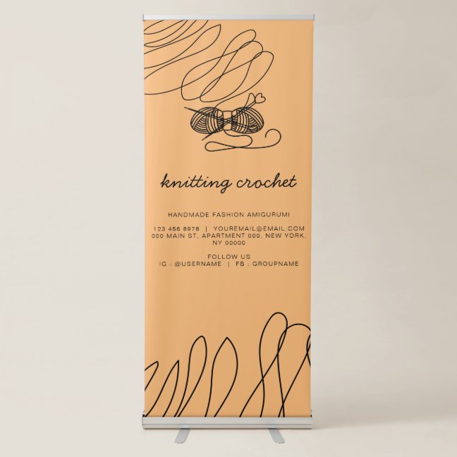 Crochet Knitting Orange Handmade Yarn Amigurumi Retractable Banner