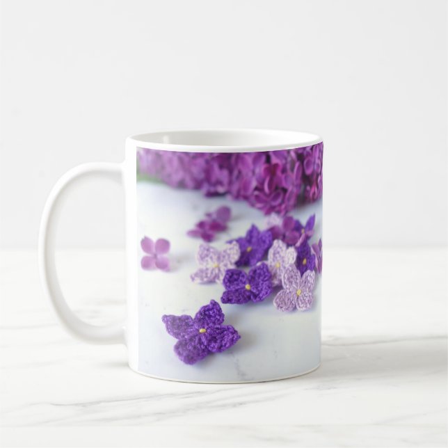 Crochet Lilac Flowers Coffee Mug (Left)