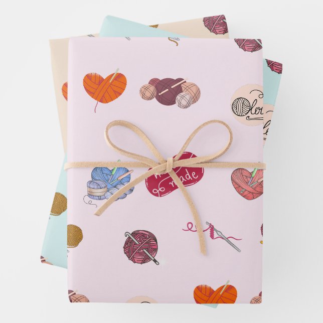Crochet Lover Yarn Balls and Crochet Hooks  Wrapping Paper Sheets (In situ)