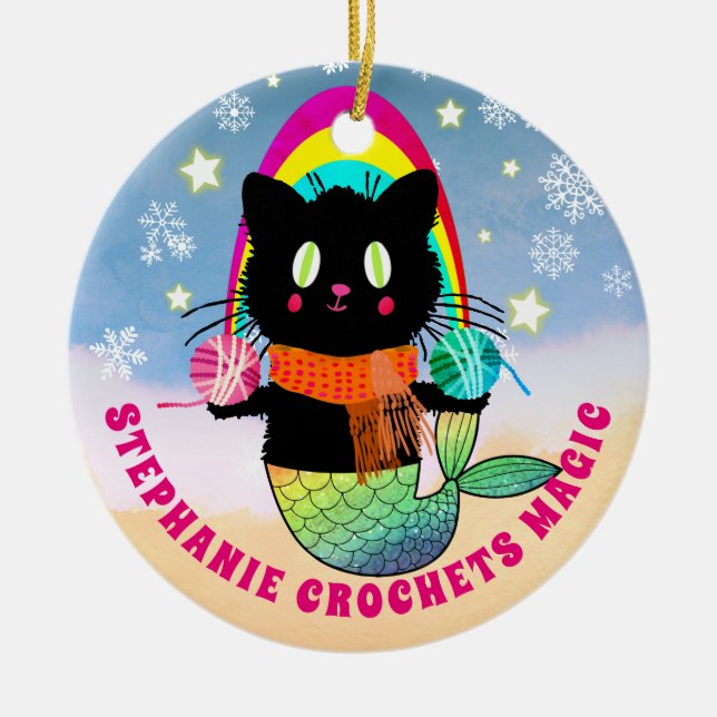  Crochet magic personalized mermaid cat yarn Ceramic Ornament (Front)