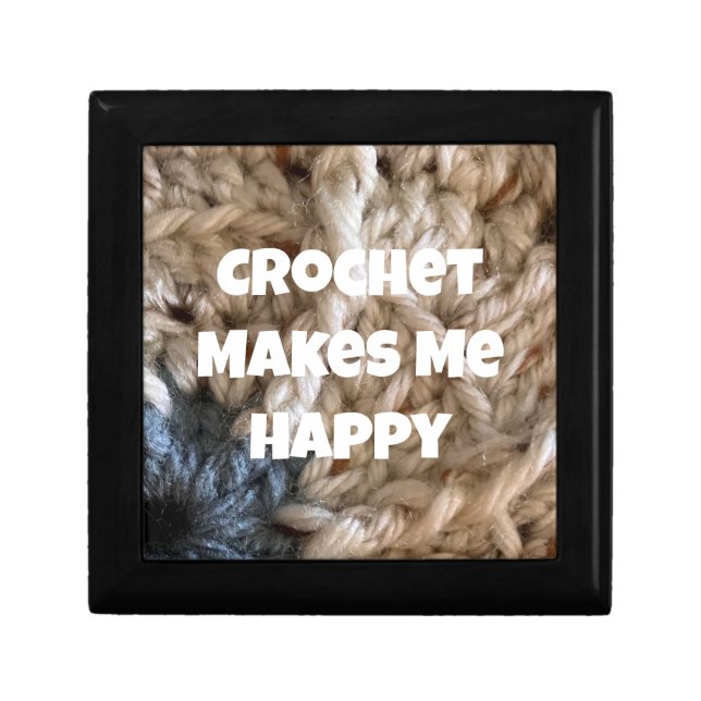 Crochet Makes Me Happy Crafty Blue Beige Yarn Gift Box (Front)
