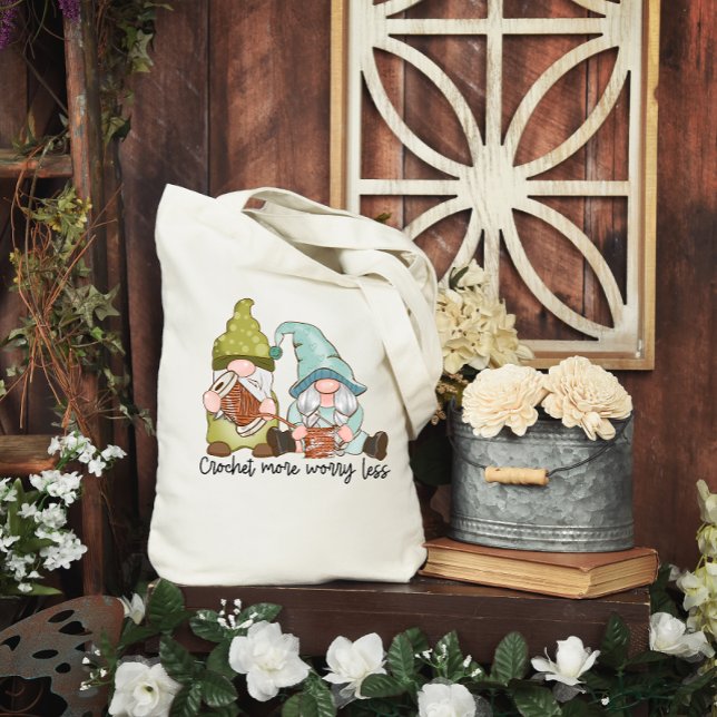 Crochet More Worry Less Tote Bag with Cute Gnomes (Creator Uploaded)