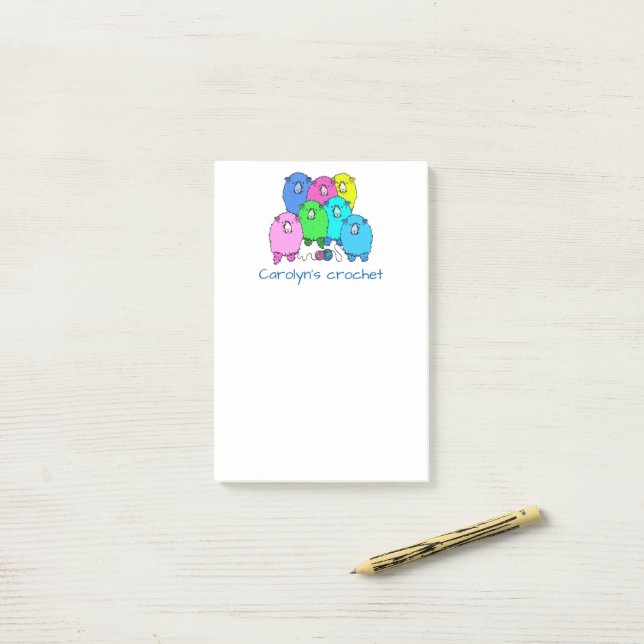 Crochet notes.  Fluffy sheep and yarn personalized Post-it Notes (On Desk)