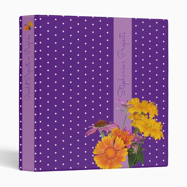 Crochet Project Organizer | Purple Floral 3 Ring Binder (Front/Spine)