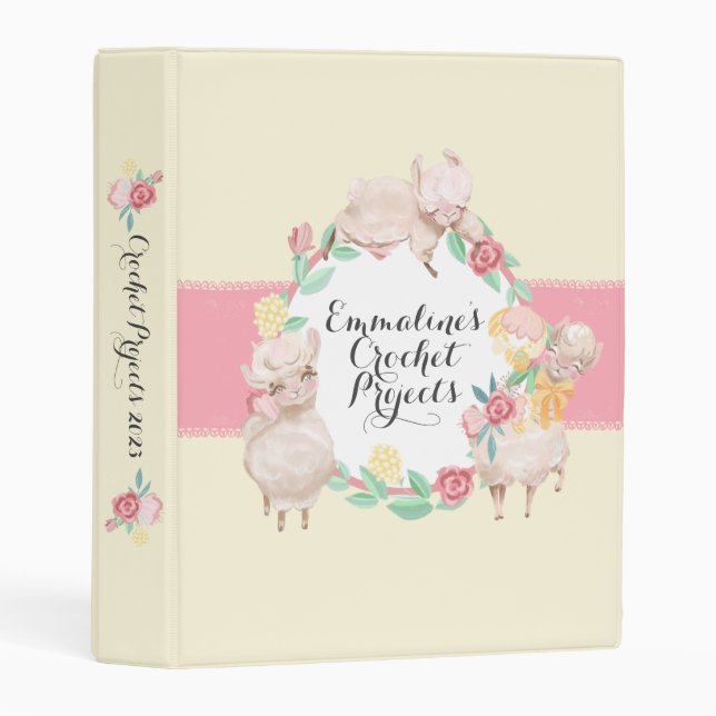 Crochet Projects Mini Binder with Cute Llama (Front/Spine)